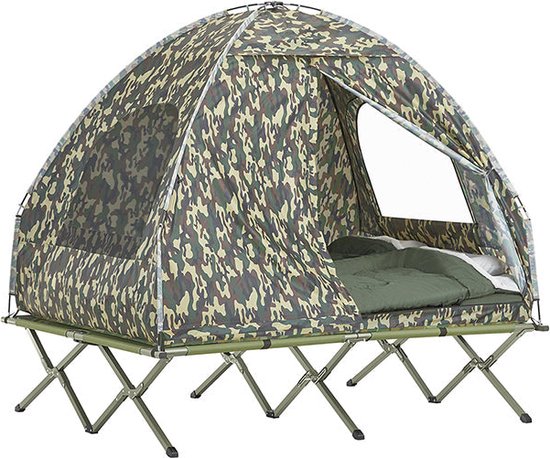 Rootz 4-in-1 kampeertentbundel voor 2 personen - pop-up tent - kampeerbed met ligstoel - duurzaam Oxford nylon - waterdicht - eenvoudige montage - 193 cm x 188 cm x 145 cm - camouflagekleur van Rootz
