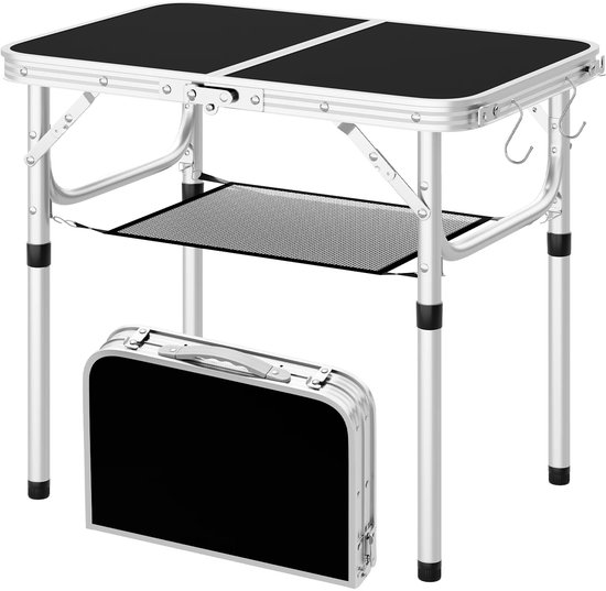 RosaBloom Campingtafel - Klaptafel - Picknicktafel - Tuintafel - Opvouwbaar - In Hoogte Verstelbaar - Aluminium Frame - Zwart