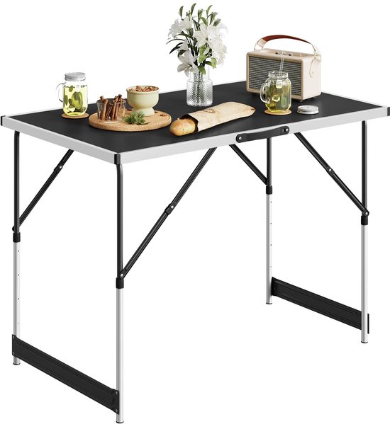 RosaBloom campingtafel - Klaptafel - Vouwtafel - Picknicktafel - BBQ Tafel - Verstelbaar - Aluminium - 100x60x73-94 cm - Zwart