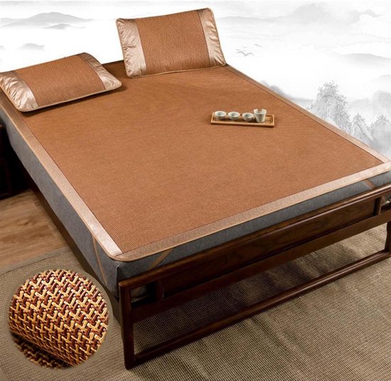 Rotan Bed Mat - Zomer Slaapmat - Natuurlijk Koelen - Ademend Comfort - 200x220cm - Natuurlijk
