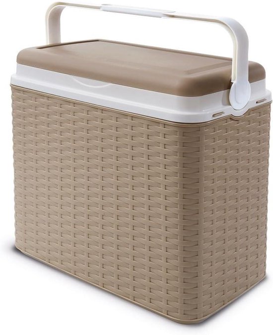 Rotan Koelbox - Koeltas Cooler Box - Picknick en BBQ - Vergrendelende Draaggreep - 24 Liter - Beige