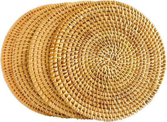 Rotan onderzetters‑rond‑20cm 3 stuks | Warmtebestendige tafelonderzetters, handgeweven voor potten en pannen