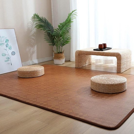 Rotan Tatami Mat - Vloermat Bamboe - Ruimte Koel Houden - Antislip Schuimlaag - 180 x 200 cm - Naturel