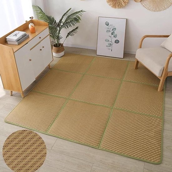 Rotan Vloermat - Japanse Tatami Mat - Zomerse Koelte - Ademend en Zweetabsorberend - 120x120cm (4 stuks) - Groen