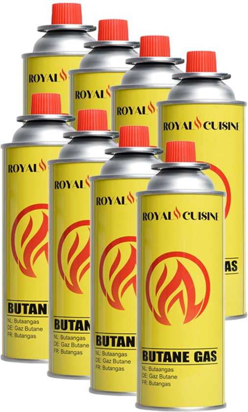 Royal Cuisine - 8x butaan gas - 227 gram - camping gasstel - gasstelletje noodpakket - camping gas - camping kooktoestel - butaan gasbussen van Merkloos