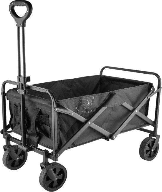 Royal Swiss® Bolderkar XL - Opvouwbaar - Bolderwagen met Draaibare Wielen - Verstelbare Trekstang - Inklapbare Camping Trolley - Zwart van Royal Swiss