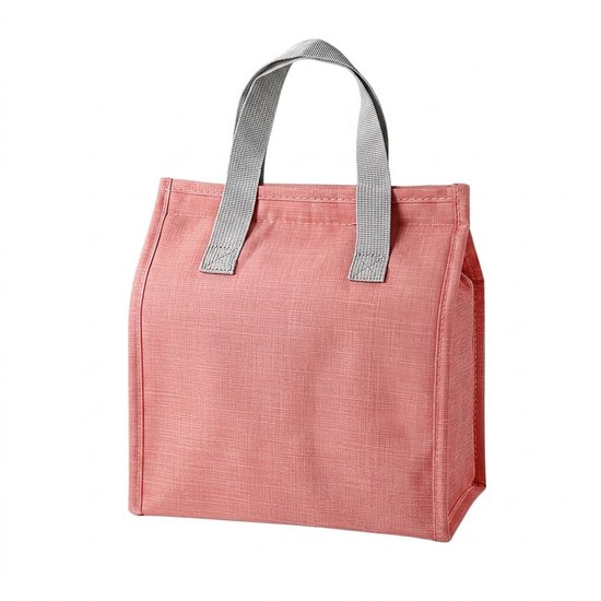 Roze koeltas dames en heren draagbare lunch tas geïsoleerde handtas met dubbele handgreep effen lunchbox tas geschikt voor werk school picknick woon werkverkeer en dagelijks gebruik rechthoekige tote bag stijl