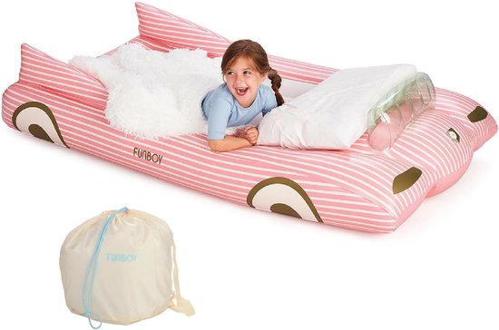 Roze Opblaasbaar Kinderen Reisbed en Matras voor Logeerpartijtjes (Twin formaat)