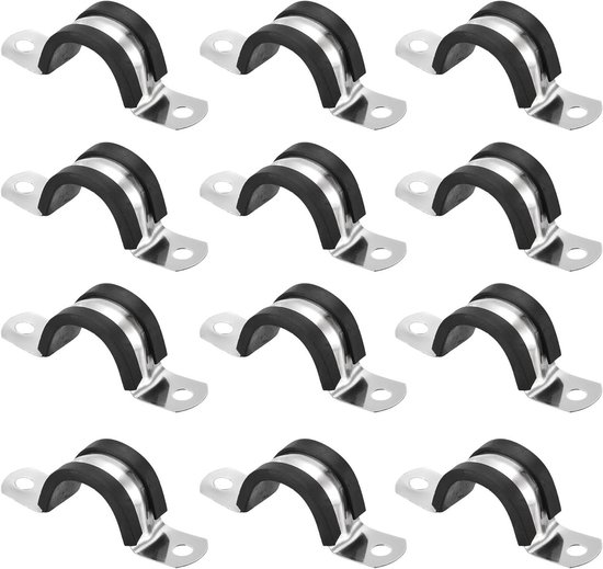 Rubber beklede roestvrijstalen U-klemmen voor buizen en kabels - pak van 12 stuks - ideaal voor 25mm buizen van Merkloos