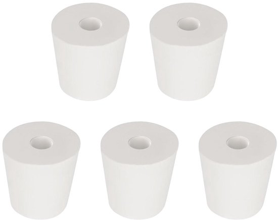 Rubber Stopper - Enkel gat - Laboratorium sluiting - Conisch ontwerp - 5 stuks - Wit
