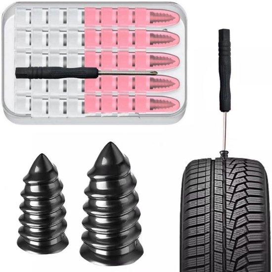 Rubberen Banden Nagels - Reparatie Set - Snelle Bandreparatie - Zelfdichtende Schroef - 40 Stuks - Zwart