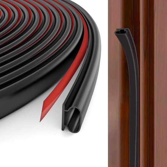 Rubberen D-vormige Deurrubber Strip, 6m Zelfklevende Waterdichte Weatherstrip, Ideaal voor Kieren van 2.5mm tot 6mm, Geluidsisolatie en Energiebesparing (Zwart) van Merkloos