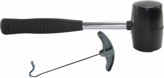 Rubberen hamer met stalen steel - 29 cm - inclusief tent haringen uittrekker - campinghamer - Kamperen en outdoor artikelen van LifeGoods