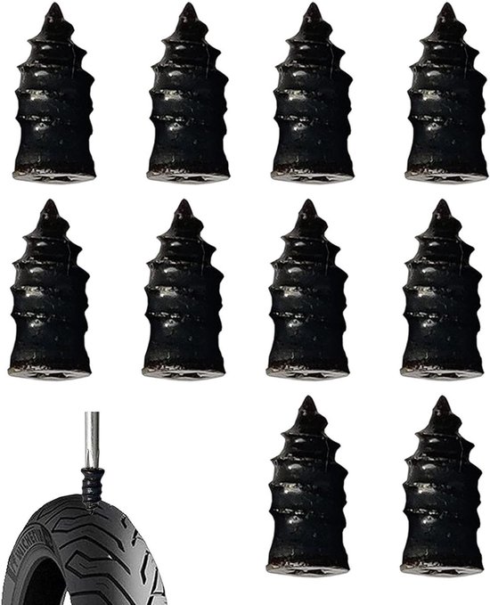 Rubberen Schroefbandenpluggen - Reparatieset Banden - Lekke Banden Herstellen - Goed Afdichtend Effect - Klein 10 stuks - Zwart van Merkloos