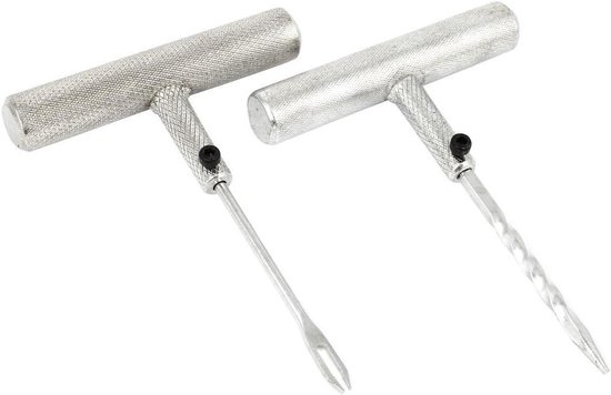 Ruilogod Car DIY Silver Tone Tubeless Flat Tire Repair Kit Tool w Strip