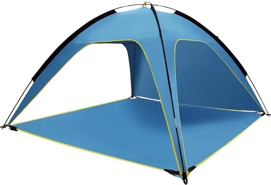 Ruime Strandtent - Snelle Opzetconstructie - Tot 4 Personen - 3-Zijden Ventilatie - Zonbescherming met Zilvercoating - Bodem Demontabel - Blauw - 210x210x130 cm van LifeGoods