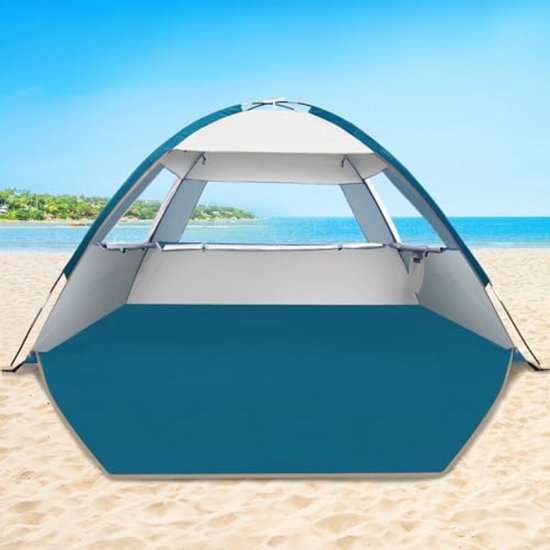 Ruime strandtent voor 6-8 personen met UV-bescherming, lichtgewicht en eenvoudig op te zetten van Merkloos