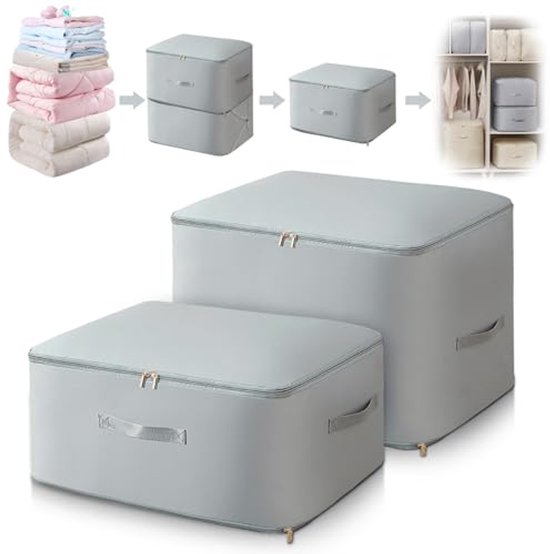 Ruimtebesparende comprimerende organizer voor dekbedden en kleding - opbergtassen (grijs, L + XL) van Merkloos