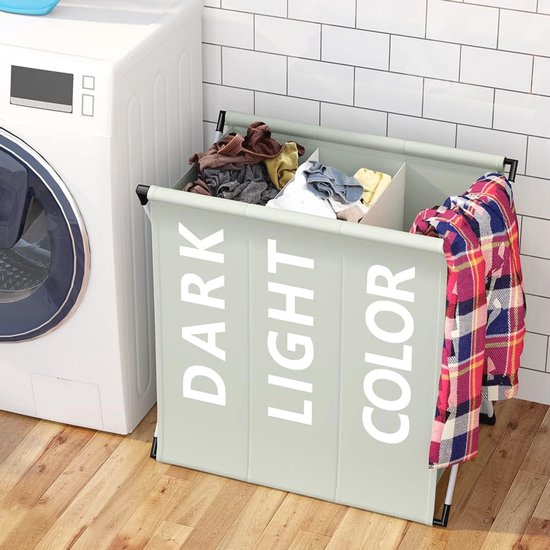 Ruimtebesparende Wasmand met 3 Vakken - Lichtgrijs, Opvouwbaar en Met Deksel