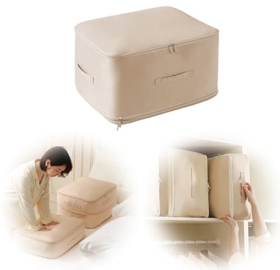 Ruimtebesparende Zelfcompressie Organizer – Ideaal voor Donsdeken, Donskleding en Beddengoed – XL Opbergtas in Beige van Lifewit