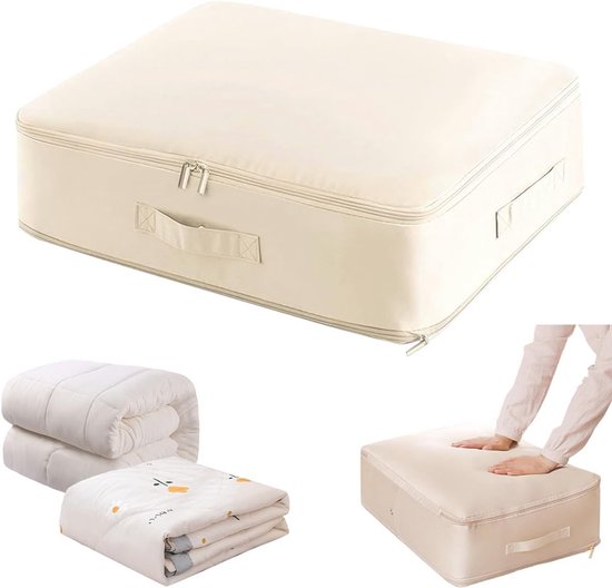 Ruimtebesparende zelfcompressiezak voor dekbedden in beige - Ideaal voor opbergen, stofvrij en ruimtebesparing