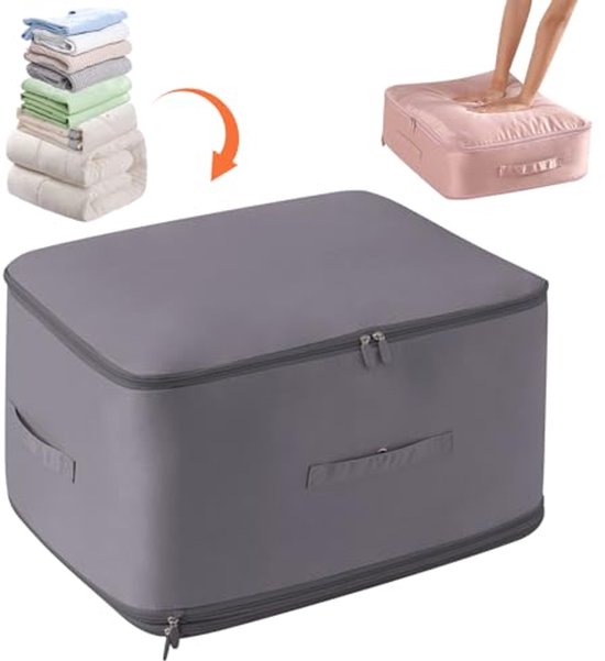 Ruimtebesparende Zelfcomprimerende Organizer voor Kleding en Dekbedden - Grijze Opbergtas (54 x 42 x 60 cm)