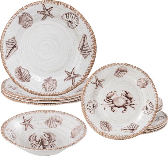 Rustieke 12-delige Melamine Servies Set voor Strand en Kamperen