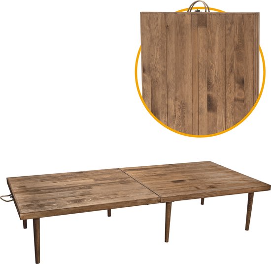 Rustiq inklapbare campingtafel - Klaptafel - Bohemian Picknicktafel - Vouwtafel – 70X150X35CM – 6 personen – Dennenhout - Walnoot van Merkloos