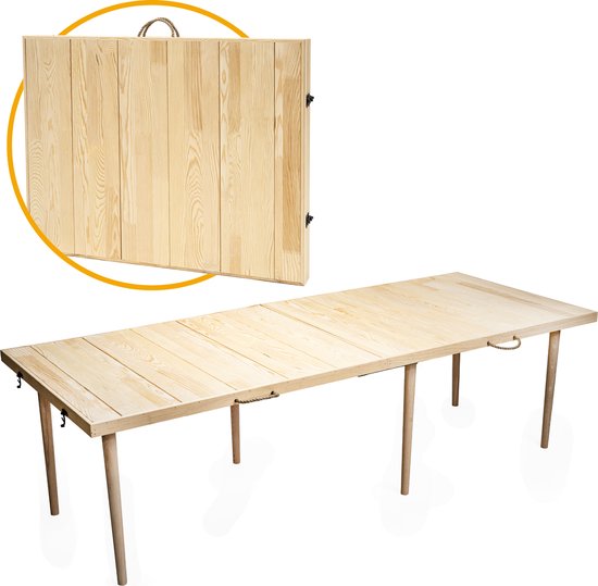 Rustiq inklapbare campingtafel - Klaptafel - Bohemian Picknicktafel - Vouwtafel – 70X180X50CM – 6 tot 8 personen – Dennenhout van Merkloos