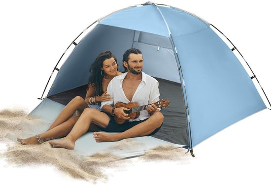 RUX® Strandtent uv Bescherming - Strandtent Baby Pop Up – Strandtentje Extra Licht – Strandschelp Voor 3-4 Personen – Strand Tent – Zonbescherming – Pop Up Tent - Voor in de Tuin, Strand, Vissen Etc, - Blauw - 300cm x 300cm x 200cm van Merkloos