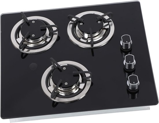 RV Gaskookplaat - Mobiel Fornuis - Koken op Reis - Gehard Glazen Paneel - 3 Pits - Zwart