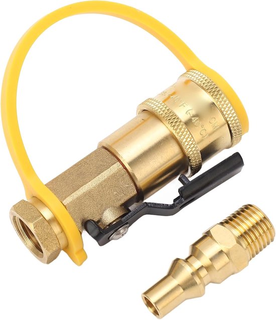 RV Propane Shut-Off Valve, Gas Quick Coupling Fitting 1/4 Inch Gas Quick Release Adapter with Shut-off Valve for Camping Stove, Grill Connectors & Hoses
