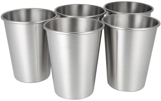 RVS Beker - RVS Bekers - RVS Mokken - RVS Mok - Stapelbaar - Alternatief voor Wegwerp - Sterk & Duurzaam - 350 ml - Set 5 Stuks