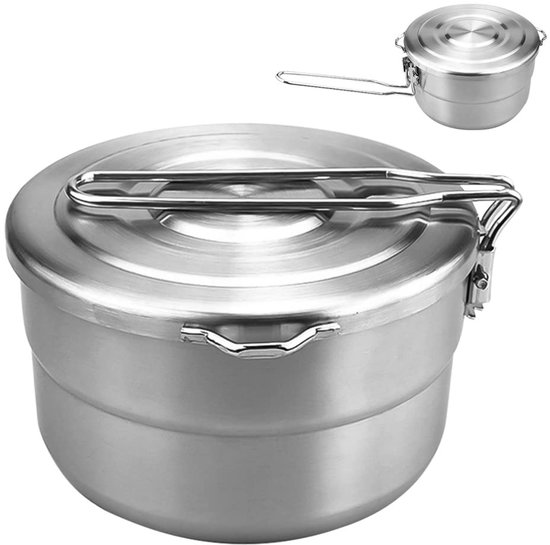 Rvs Camping Pannenset 1.5L - Vouwbare Kookpot voor 2-3 Personen