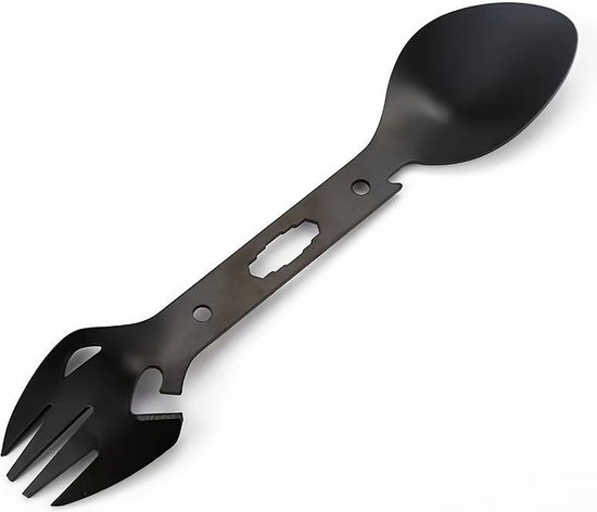 RVS Multifunctioneel bestek - lepel, vork, mes en flesopener set - alles in één bestek – multifunctionele tool voor outdoor – Handig voor op de camping en picknick van Obelink