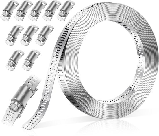 RVS Slangklem 3 meter - Wormklem voor buisinstallatie - Inclusief 10 bevestigingsmiddelen van Merkloos