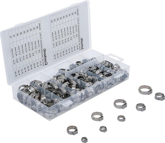 RVS slangklem assortiment 58-21 mm 170-dlg. - voor auto motorfiets tuinbouw irrigatie van HYDRAFORE