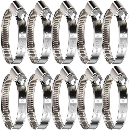 RVS slangklemmen 10 stuks 32-50 mm - extra sterke metalen klem voor tuin, zwembad en wasmachine - van hoge kwaliteit conform DIN 3017 - voor diverse toepassingen. van Merkloos