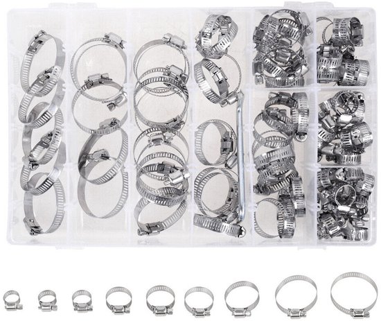 RVS Slangklemmen Set - 201 Roestvrijstaal Bevestigingsklem - Voor Olie-, Water- & Gasleidingen - Huis & Auto Gebruik - Volwassenen - Zilver - 8-38mm - 80 Stuks van Merkloos