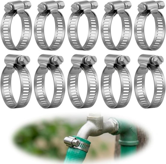 RVS Slangklemmen Set voor Tuin, Auto en Wasmachine - Verstelbare Slangklemmen Assortiment 10-16mm en 13-19mm