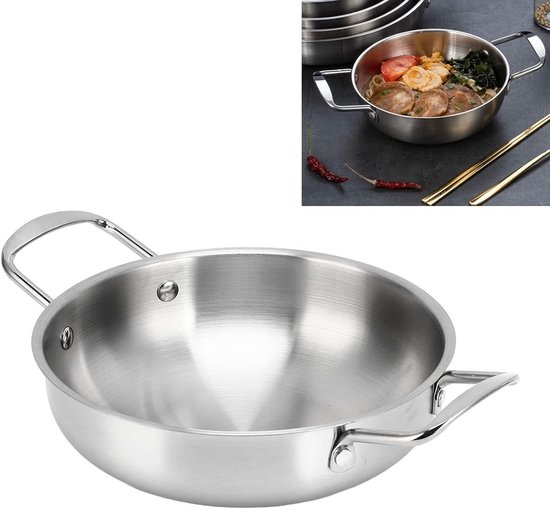 RVS Soep Pot voor Korean Ramen en Noodles, 18cm Kookpot met Dubbele Handgreep voor Camping en Thuisgebruik