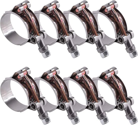 RVS T-bolt Slangklemmen, Set van 8 Stuks, 38-43mm, Geschikt voor Turbo Inlaat en Intercooler Slangen