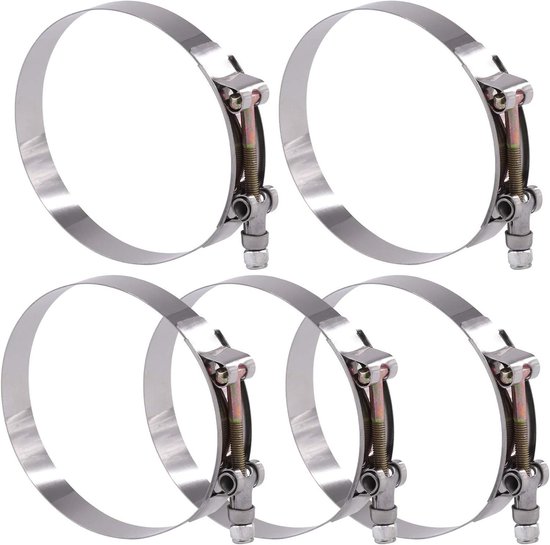 RVS T-Bout Slangklemmen - Set van 5 - Voor Turbo Intake Slangen - Intercooler Klemmen. van Merkloos