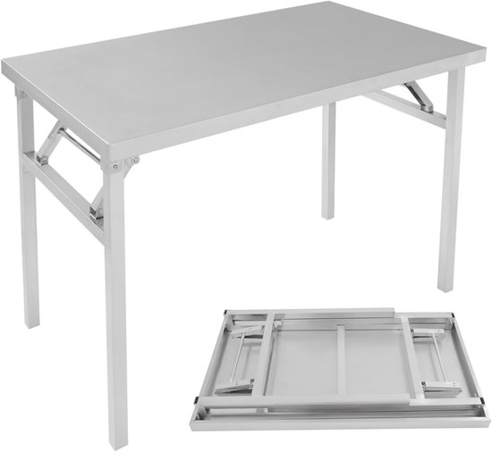RVS Werktafel - Keukentafel Horeca - Voedselbereiding - Inklapbaar Ontwerp - 100 x 60 cm - Zilver