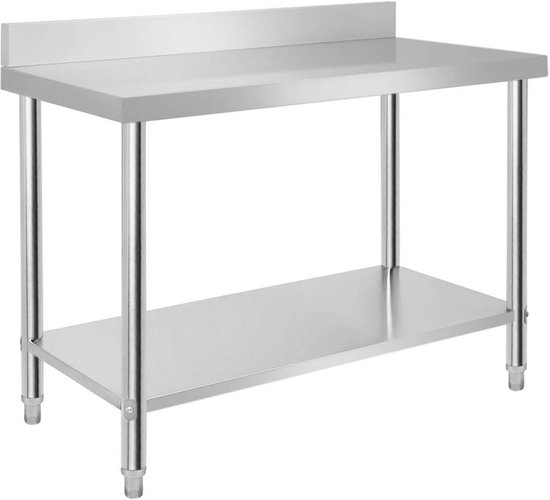 RVS Werktafel RVS Tafel met Onderblad en Achterwand voor Keuken en Catering
