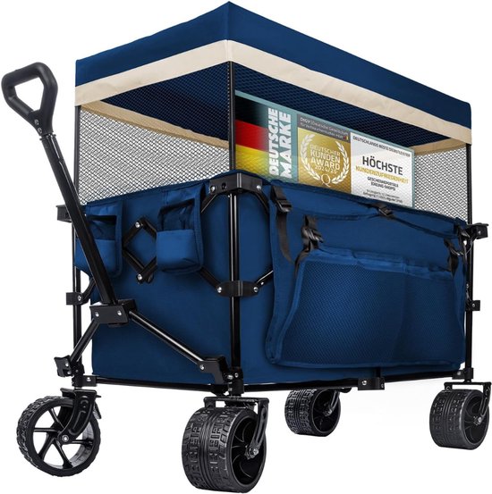 RVV® Bolderkap Opvouwbaar Luchtbanden - Bolderkar - Bolderkar Opvouwbaar - 150 kg - met Dak- Blauw- 90cm x 50cm x 10cm van Merkloos