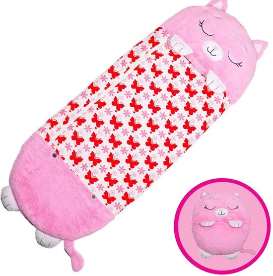 RyC Toys Roze kat slaapzak -150 cms - kinderslaapzak - slaapzak junior - Children Sleeping Bag - kinderen slaapzak - Super Soft 2 in 1 Fun Pillow &Sleepy for Boys - roze kat slaapzak - zachte slaapzak - knuffel slaapzak - 2 in 1 slaapzak - kinderen van Merkloos