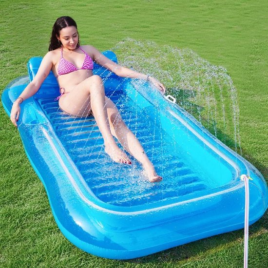 Sander Shop Luchtmatras, zwembad voor volwassenen, opblaasbaar zonnezwembad, luchtmatras, water met ingebouwde sprinkler, waterspeelgoed voor volwassenen, zwembad, strand, zomerplezier (bluaw)