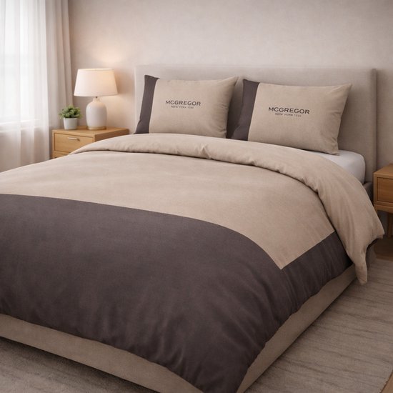 Saphira EXCLUSIVE Dekbedovertrek – Bruin en Taupe Blokpatroon – 140x200/220 cm – Eenpersoons – Inclusief 1 Kussensloop 60x70 cm – Premium Katoen van Merkloos