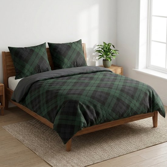 Saphira EXCLUSIVE Dekbedovertrek – Groen en Blauw Geruit – 240x200/220 cm – Lits-jumeaux – Inclusief 2 Kussenslopen 60x70 cm – Premium Katoen van Saphira